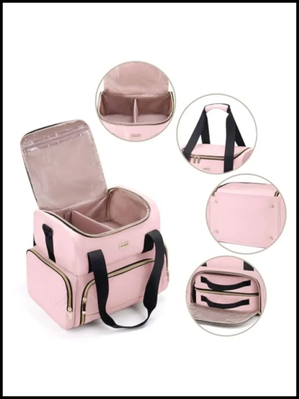 Large Makeup Cosmetic Bag with 2 Removable Cases, Double Layer Travel
